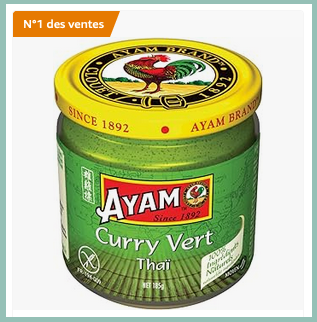 Thai Food  : AYAM Pâte de Curry Thaï Vert | 100% Ingrédients Naturels | Saveurs Authentiques | Facile à cuisiner  | Alimentation Saine | Sans Gluten | Sans Lactose | Sans Conservateurs – 185g – 1pc