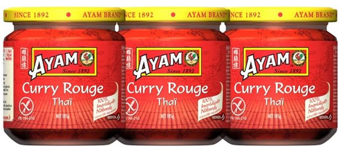 Thai Food  : AYAM Pâte de Curry Rouge | 100% Ingrédients Naturels | Saveurs Authentiques | Facile à cuisiner | Curry Thaï | Alimentation Saine | Sans Gluten | Sans Lactose | Sans Conservateurs – 185g – Lot de 3